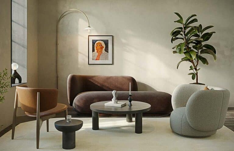 Curved sofa and matching armchairs